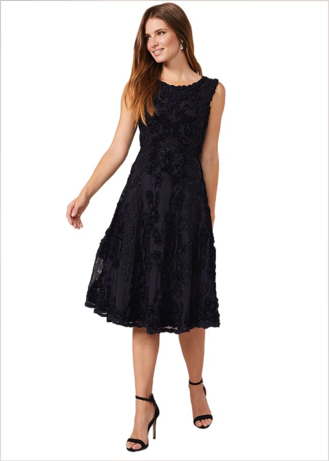  Penelope Tapework Lace Fit And Flare Dress Navy 220142351