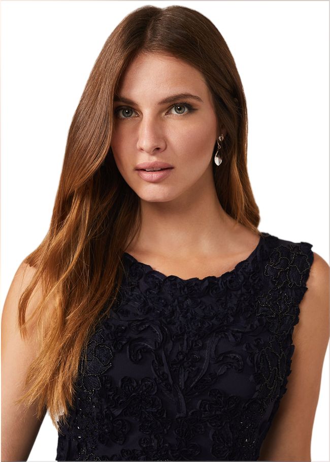  Penelope Tapework Lace Fit And Flare Dress Navy 220142351