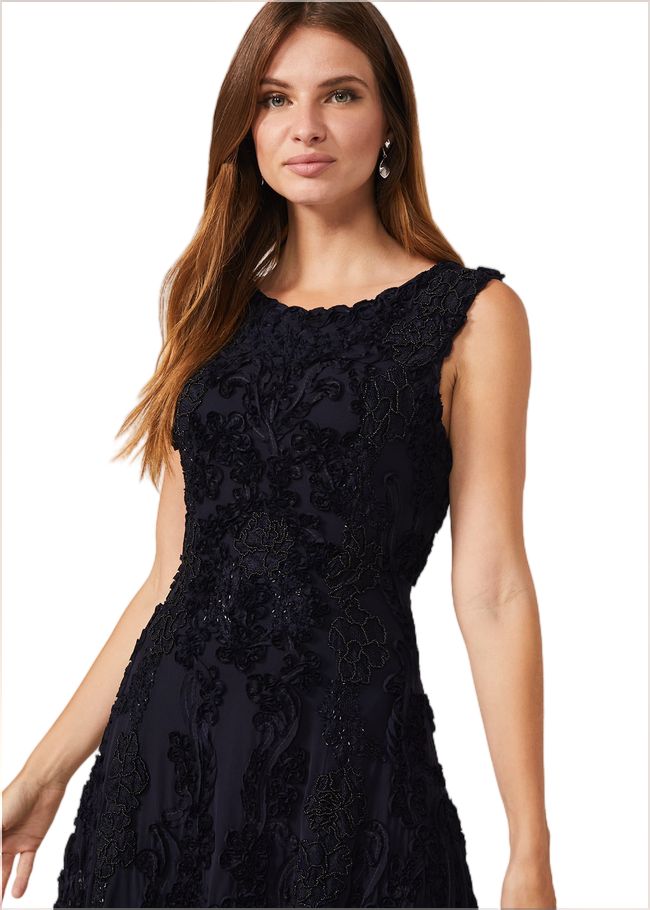  Penelope Tapework Lace Fit And Flare Dress Navy 220142351