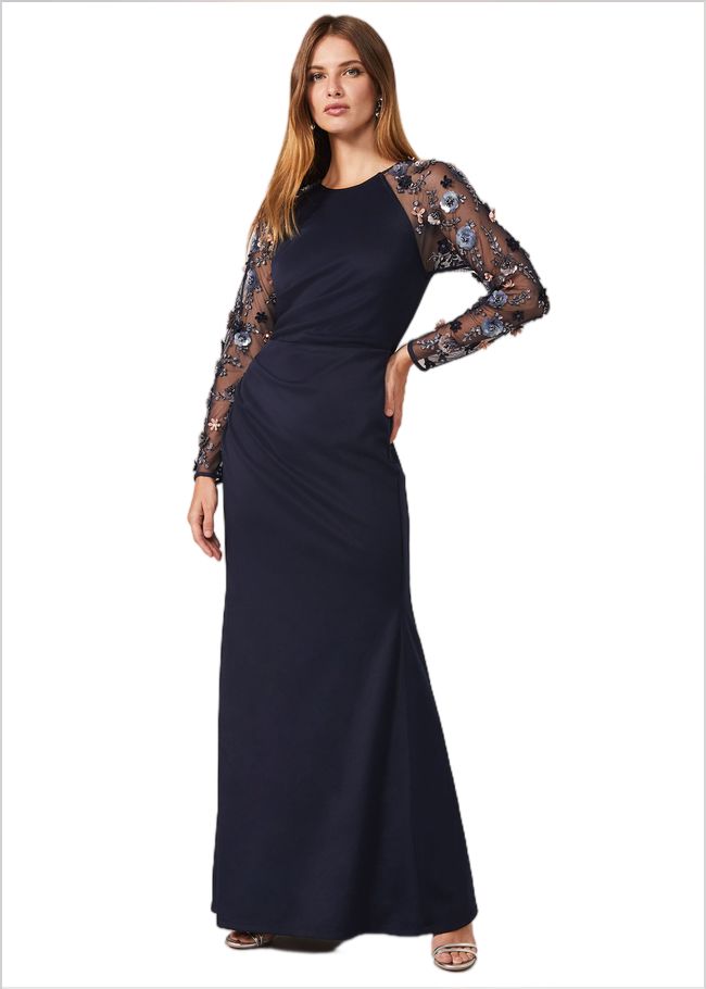  Jody Sequin Sleeve Maxi Dress Navy 220147351