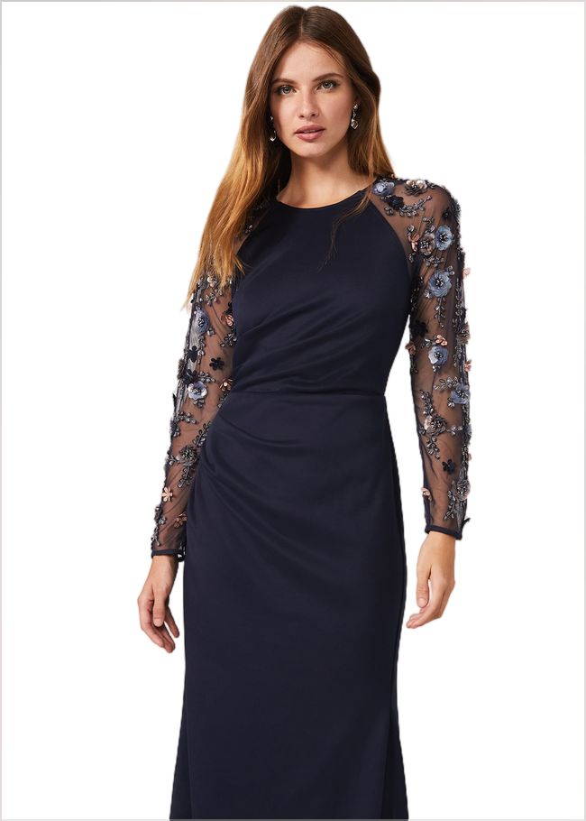  Jody Sequin Sleeve Maxi Dress Navy 220147351