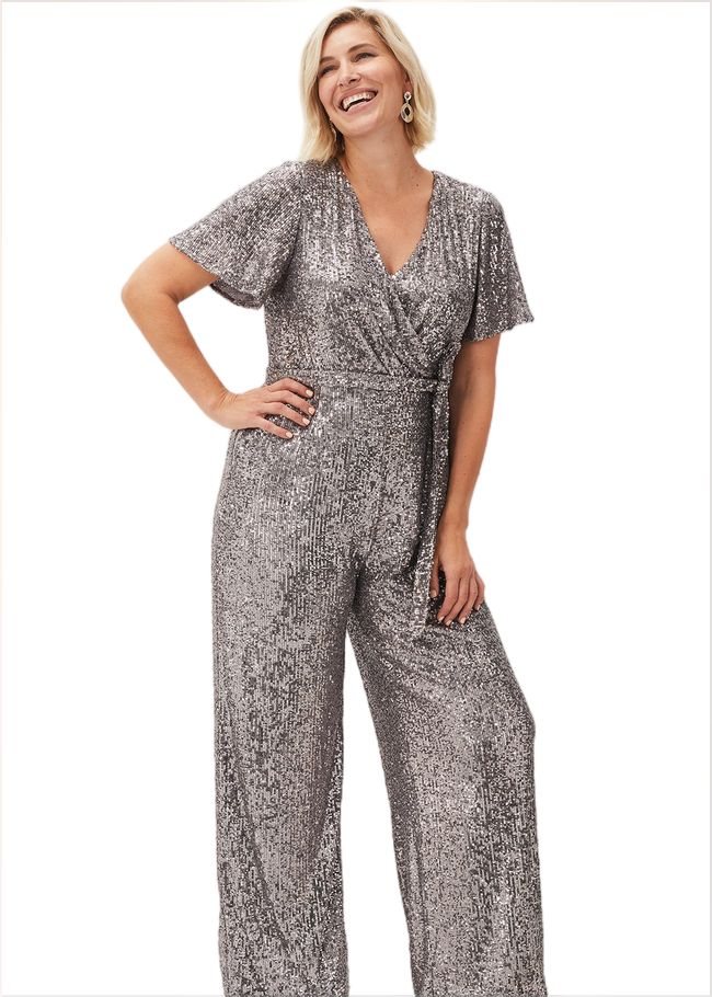  Allesandra Sequin Jumpsuit Pewter 220301827