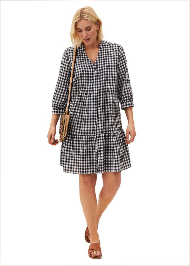  Oona Gingham Swing Dress Navy/White 220361001