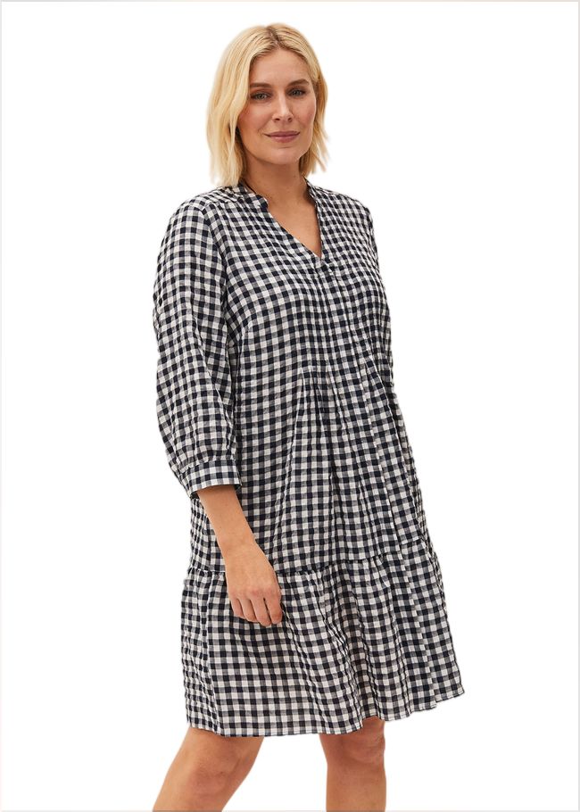  Oona Gingham Swing Dress Navy/White 220361001