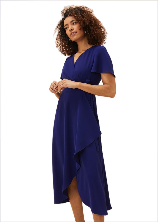  Julissa Ruffle Wrap Midi Dress Royal Blue 220370619