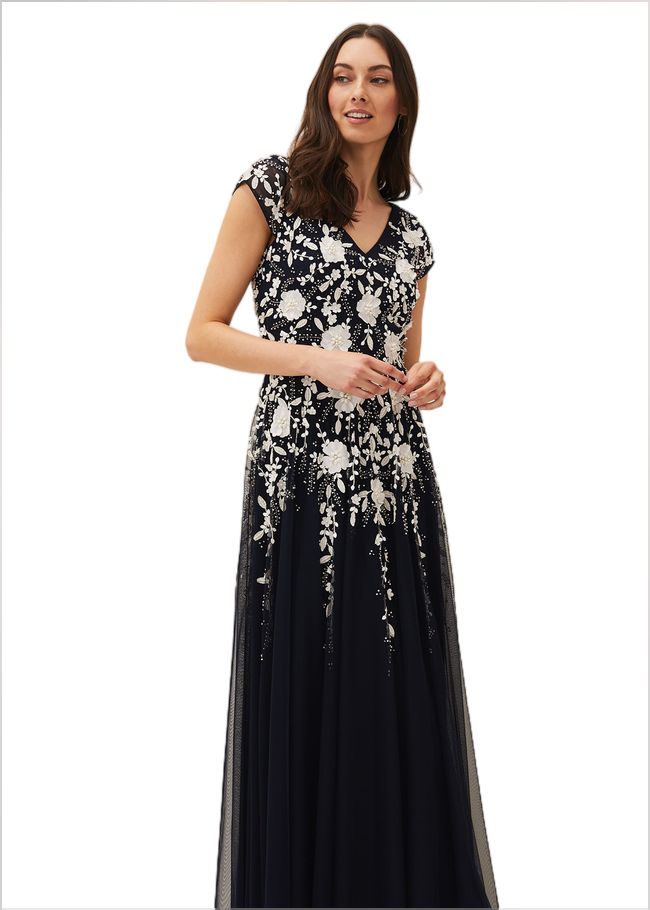  Henriette Embellished Maxi Dress Navy/Ivory 220402287