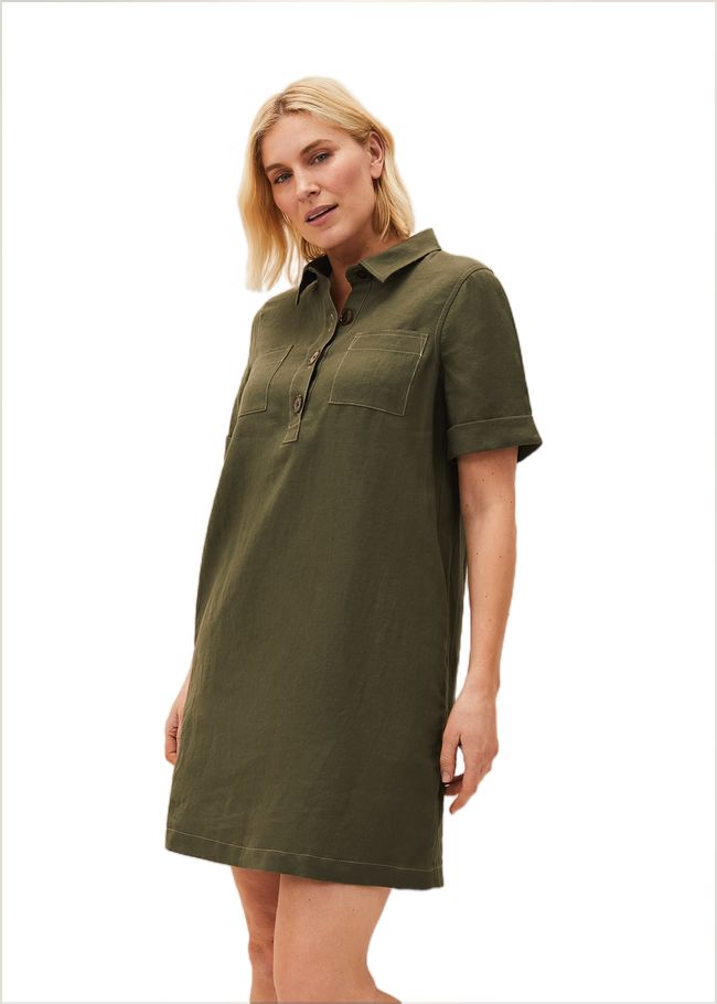  Kathy Linen Dress Khaki 220407507