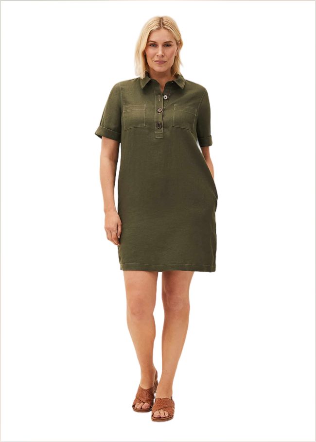  Kathy Linen Dress Khaki 220407507