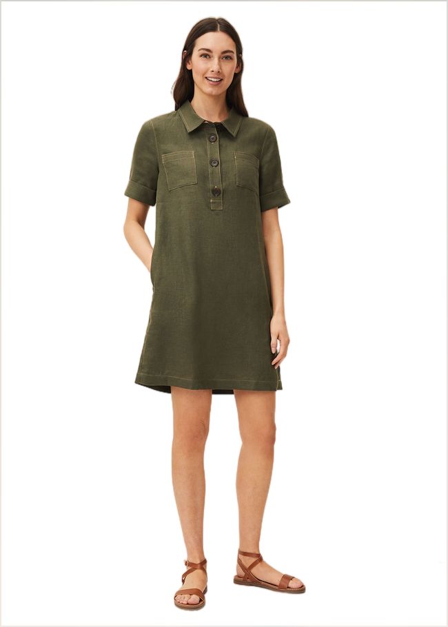  Kathy Linen Dress Khaki 220407507