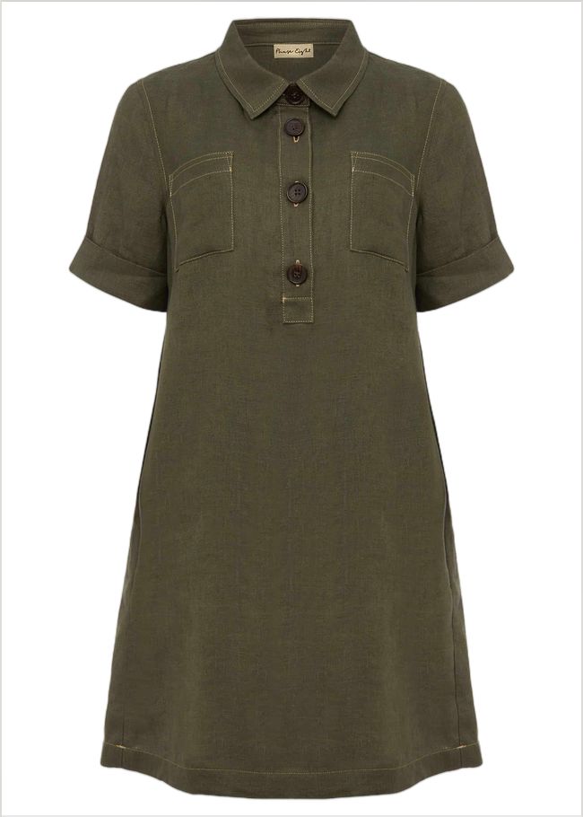  Kathy Linen Dress Khaki 220407507