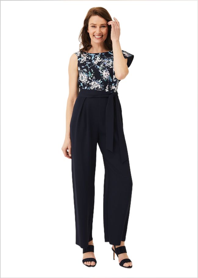  Casey Floral Bodice Tapered Jumpsuit Navy 220413351