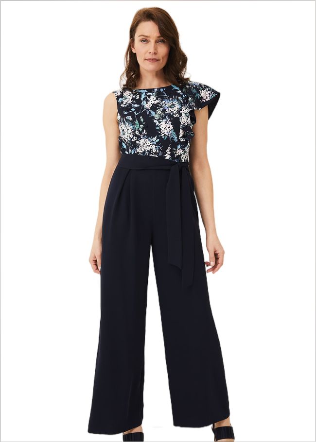  Casey Floral Bodice Tapered Jumpsuit Navy 220413351