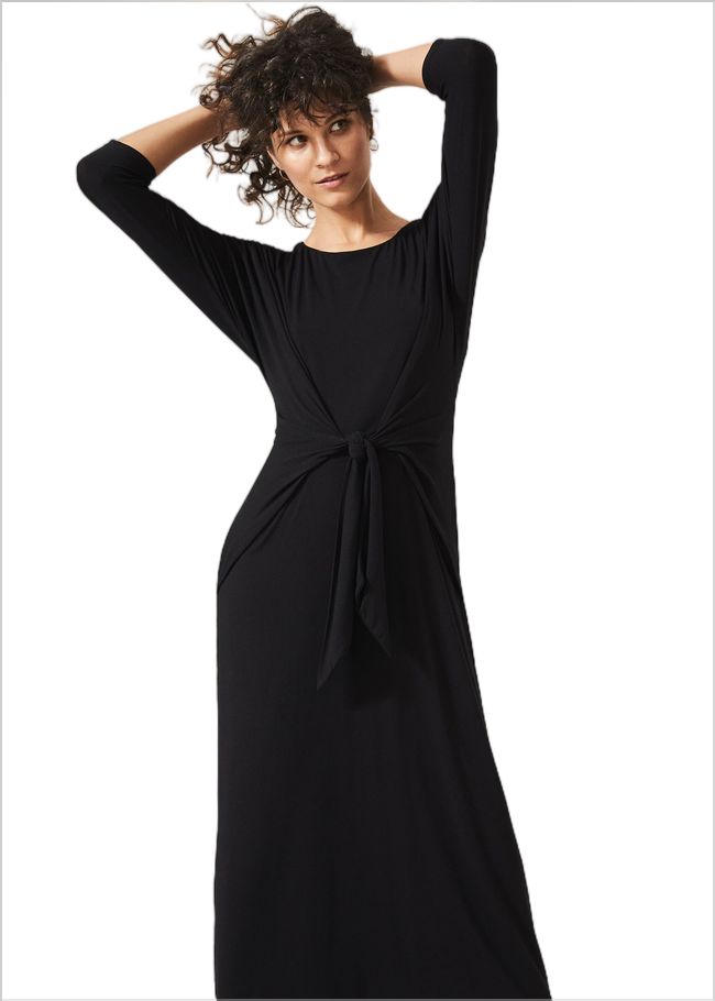  Cindy Tie Front Jersey Dress Black 220415050