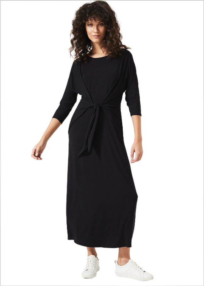  Cindy Tie Front Jersey Dress Black 220415050