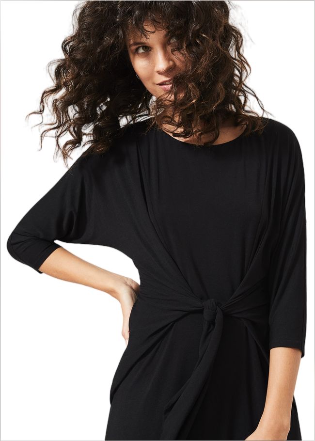  Cindy Tie Front Jersey Dress Black 220415050