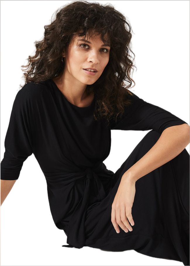  Cindy Tie Front Jersey Dress Black 220415050