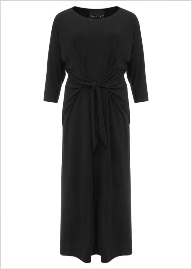  Cindy Tie Front Jersey Dress Black 220415050