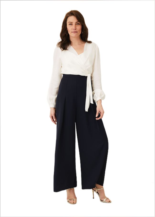  Rachael Wide Leg Jumpsuit Ivory/Navy 220432398