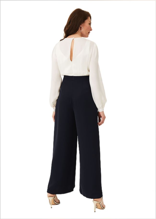  Rachael Wide Leg Jumpsuit Ivory/Navy 220432398