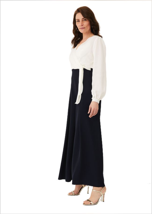  Rachael Wide Leg Jumpsuit Ivory/Navy 220432398