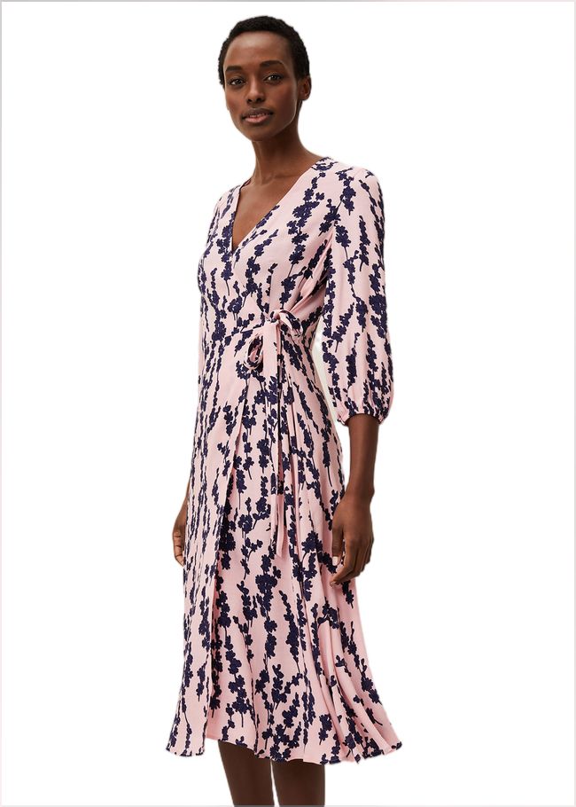  Jean Floral Midi Wrap Dress Pink/Navy 220434527