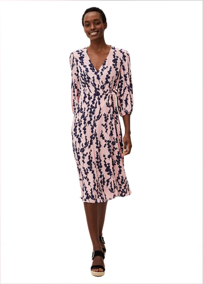  Jean Floral Midi Wrap Dress Pink/Navy 220434527