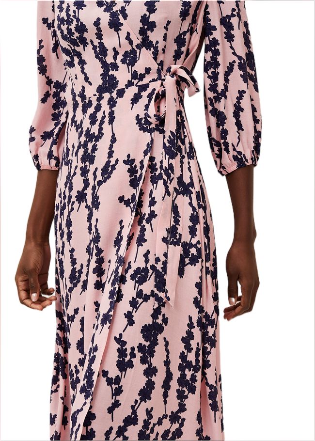  Jean Floral Midi Wrap Dress Pink/Navy 220434527