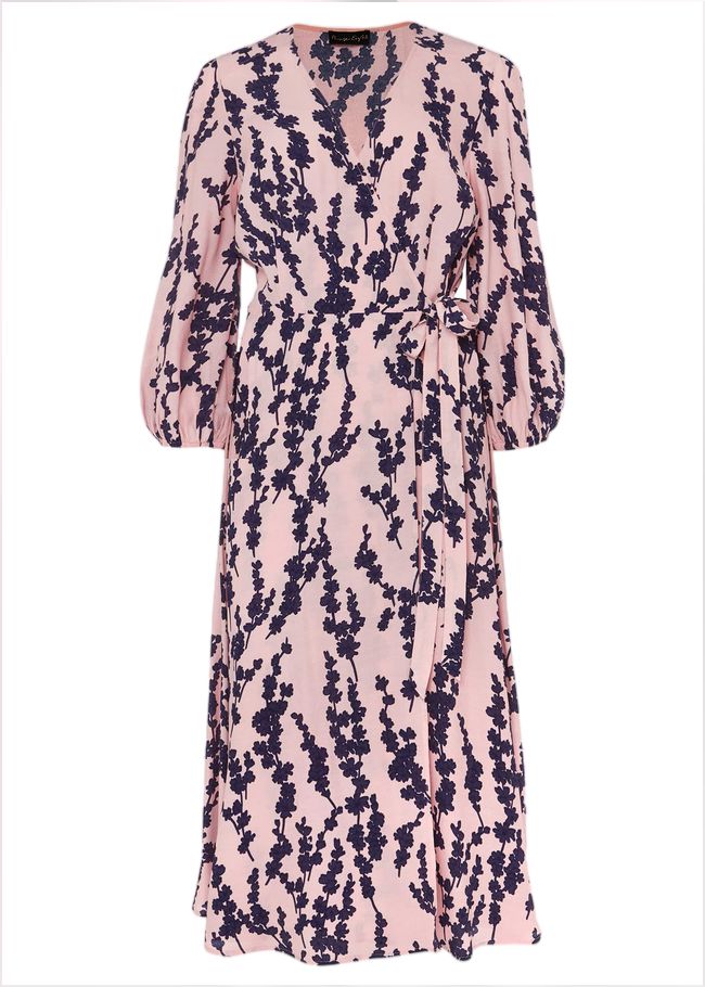  Jean Floral Midi Wrap Dress Pink/Navy 220434527