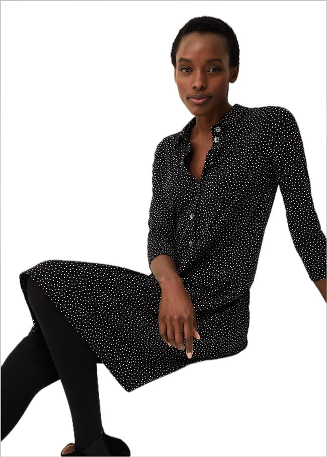  Mina Spot Print Shirt Dress Black/White 220440725