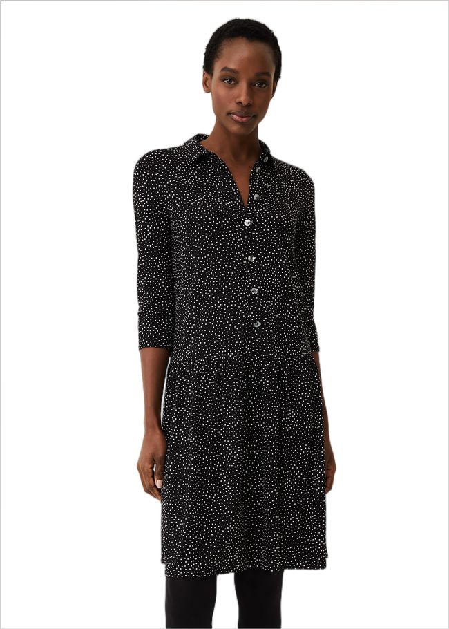  Mina Spot Print Shirt Dress Black/White 220440725