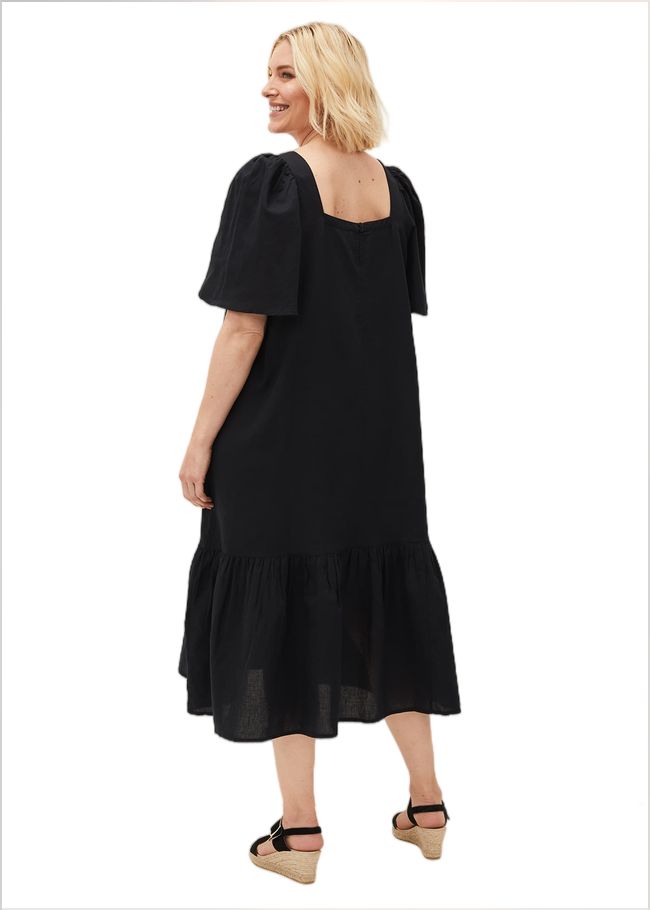  Claria Linen Midi Dress Black 220453050