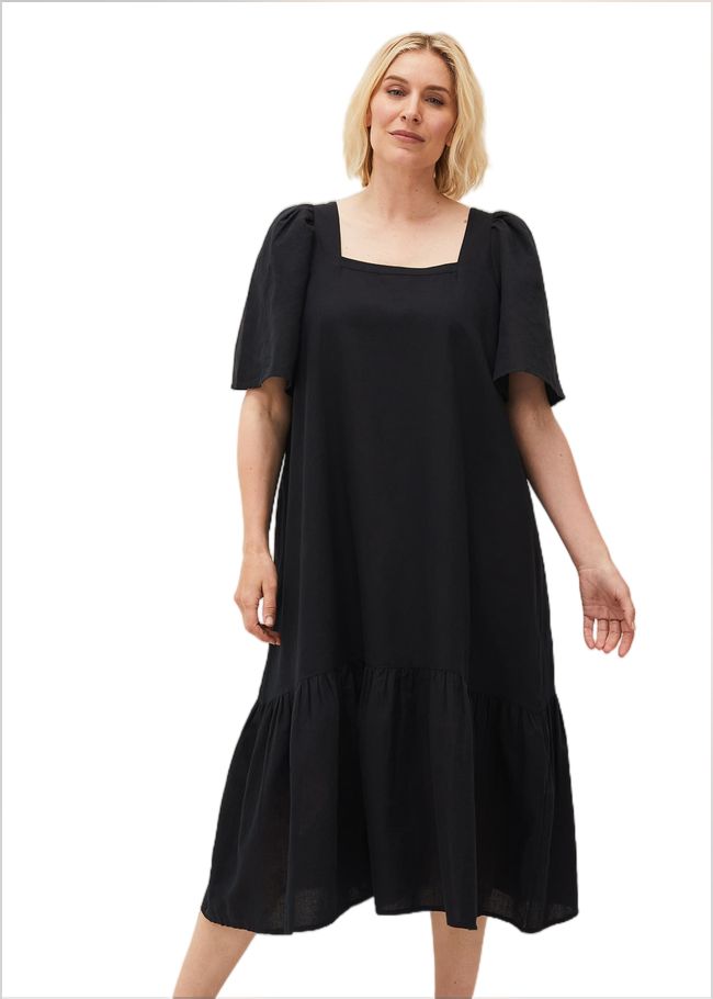  Claria Linen Midi Dress Black 220453050