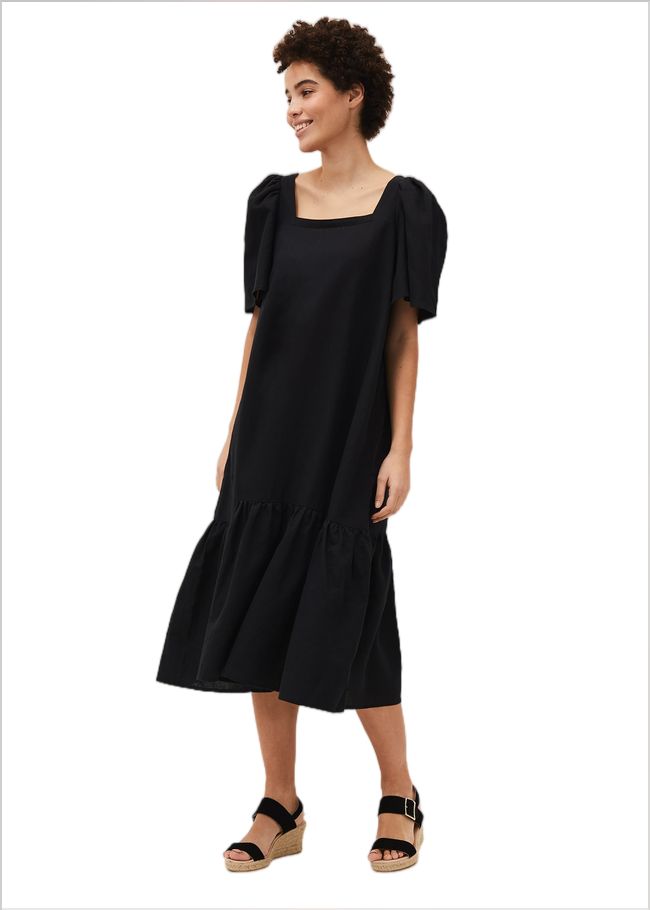  Claria Linen Midi Dress Black 220453050