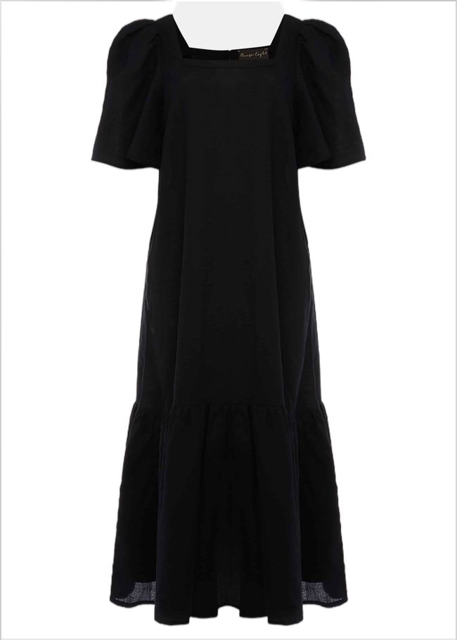  Claria Linen Midi Dress Black 220453050