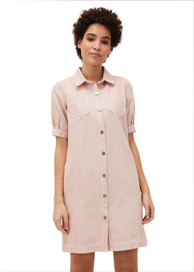  Kiah Puff Sleeve Denim Dress Pale Pink 220461785