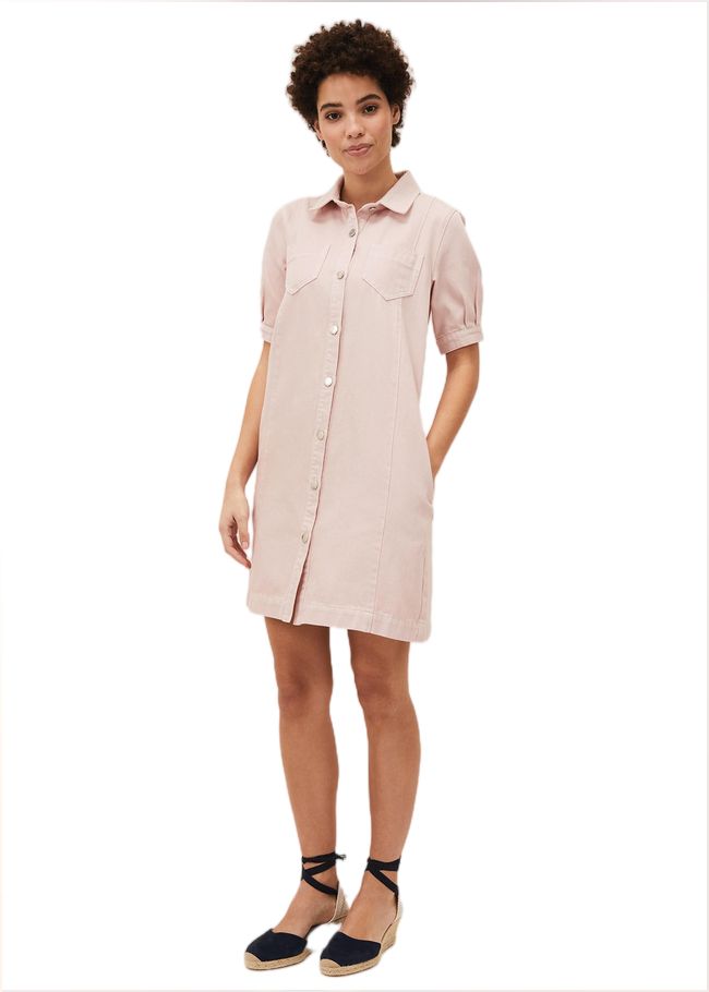  Kiah Puff Sleeve Denim Dress Pale Pink 220461785