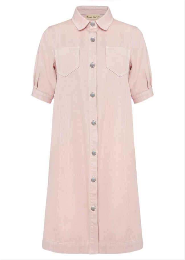  Kiah Puff Sleeve Denim Dress Pale Pink 220461785