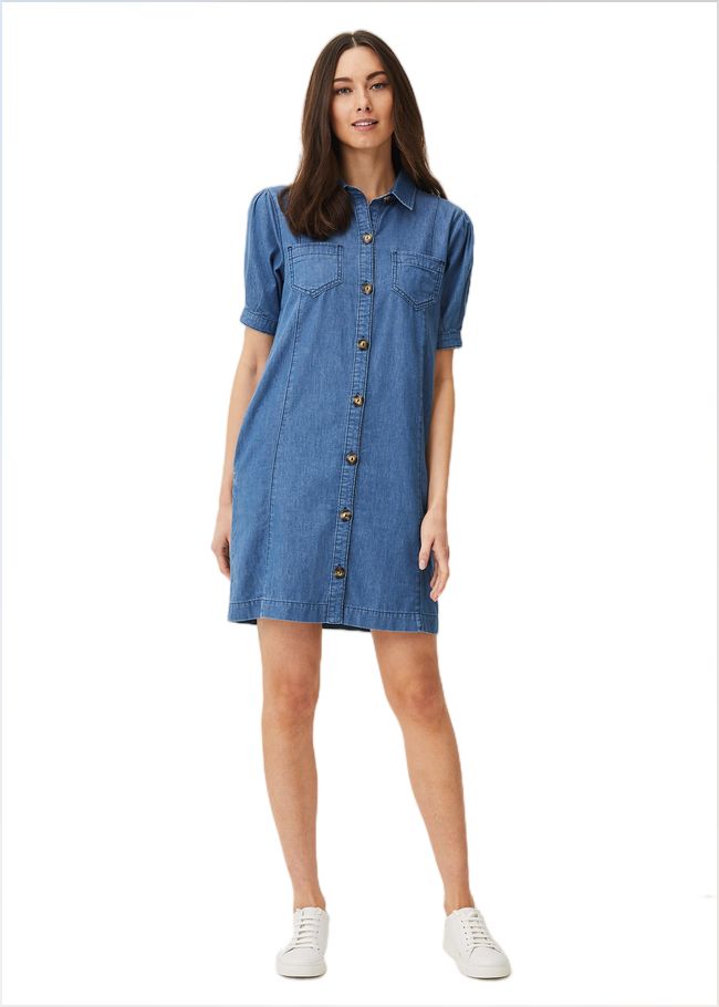  Kiah Puff Sleeve Denim Dress Denim 220462354