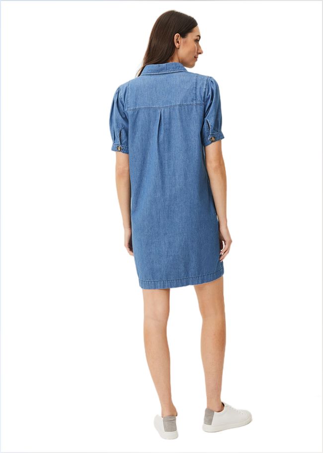  Kiah Puff Sleeve Denim Dress Denim 220462354