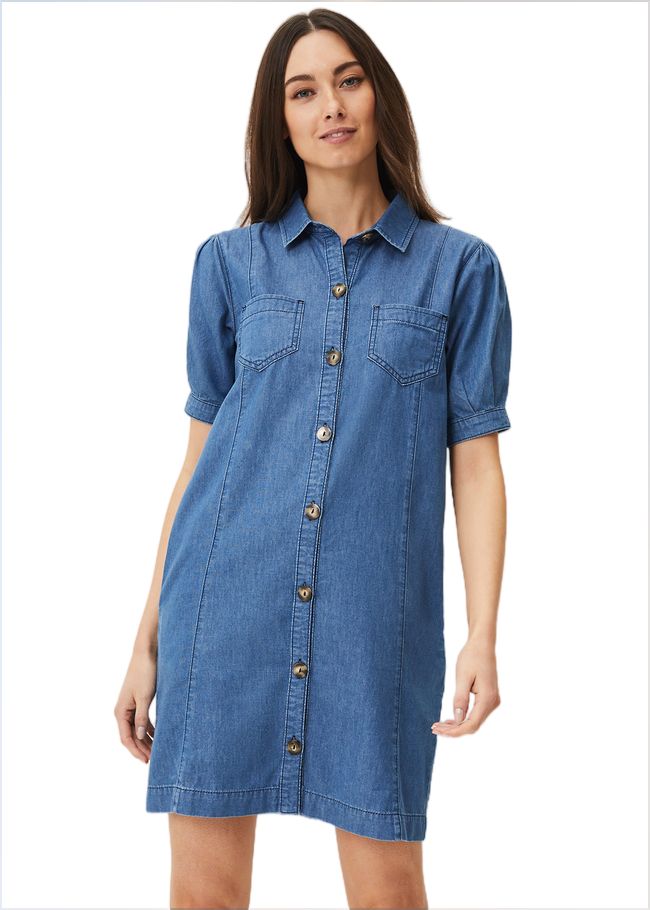  Kiah Puff Sleeve Denim Dress Denim 220462354