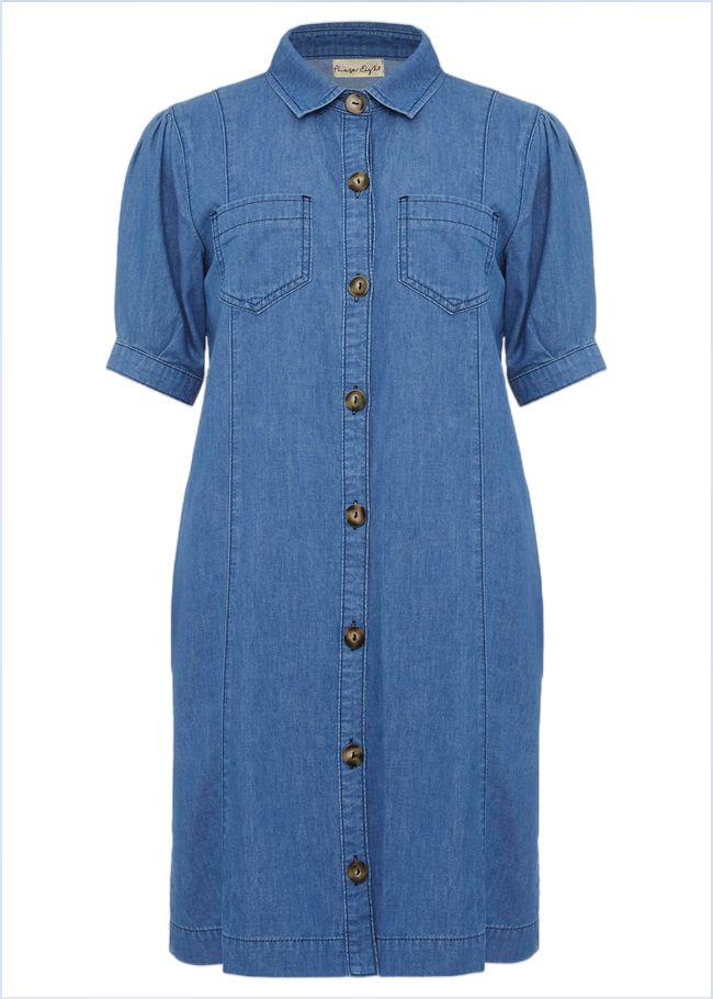  Kiah Puff Sleeve Denim Dress Denim 220462354