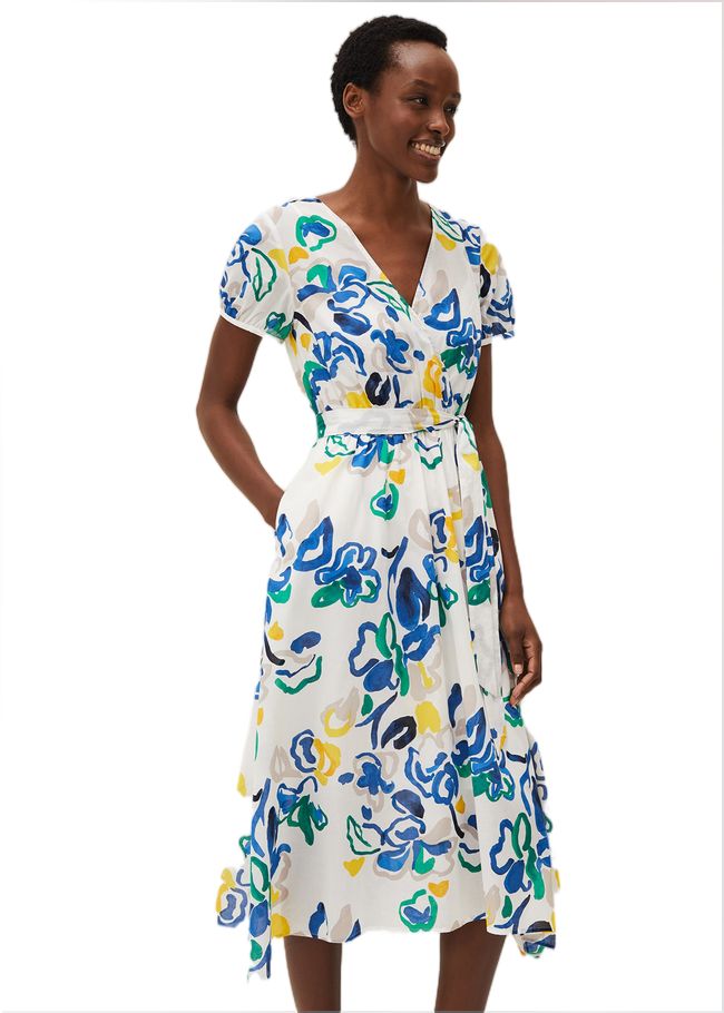  Jana Abstract Print Midi Dress Yellow/Blue/Green 220481996