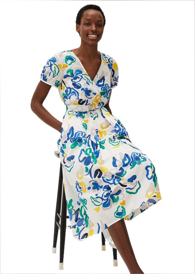  Jana Abstract Print Midi Dress Yellow/Blue/Green 220481996