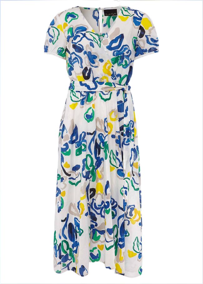  Jana Abstract Print Midi Dress Yellow/Blue/Green 220481996