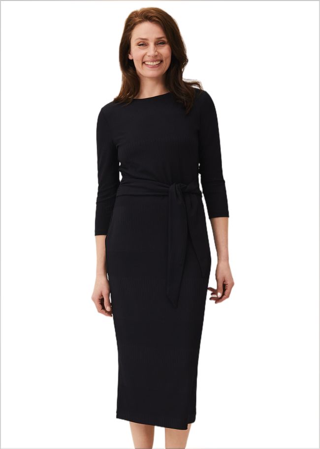  Yazmina Long Sleeve Ribbed Dress Navy 220484351