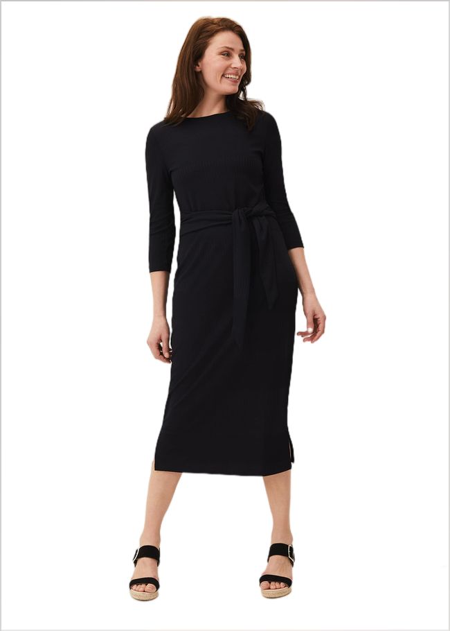  Yazmina Long Sleeve Ribbed Dress Navy 220484351