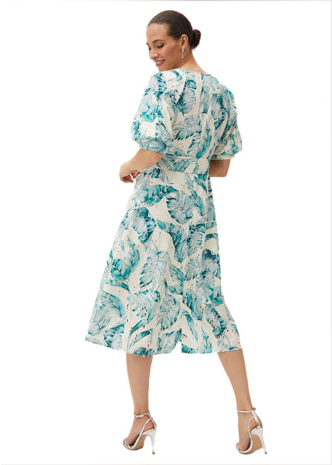  Palms Broderie Anglaise Printed Cotton Dress Aquamarine/Ivory 220519661