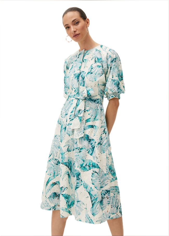  Palms Broderie Anglaise Printed Cotton Dress Aquamarine/Ivory 220519661