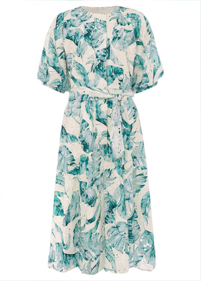  Palms Broderie Anglaise Printed Cotton Dress Aquamarine/Ivory 220519661