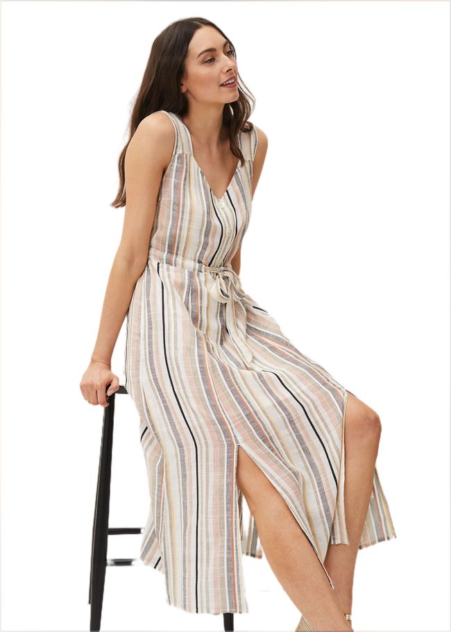  Whitney Stripe Sleeveless Midi Dress Ivory 220525106